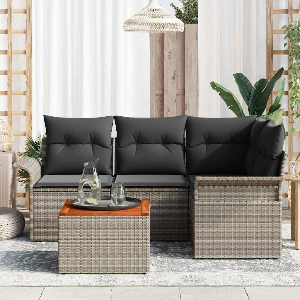 Gartensofa-set mit Speicher 5 pcs Grau Poly-Rattan
