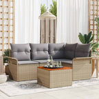 Gartensofa-set 5 pcs Beige und Hellgrau Poly-Rattan