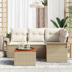 Gartensofa-set mit Speicher 5 pcs Beige und Creme Poly-Rattan