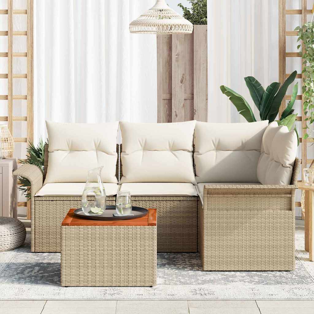 Gartensofa-set mit Speicher 5 pcs Beige und Creme Poly-Rattan