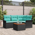 Gartensofa-set 5 pcs Schwarz und Türkis Poly-Rattan