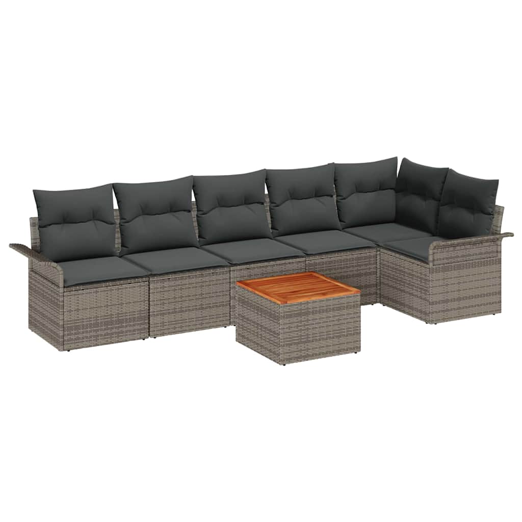 Gartensofa-set mit Speicher 7 pcs Grau Poly-Rattan