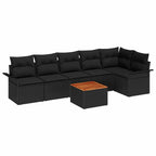 Gartensofa-set mit Speicher 7 pcs Schwarz Poly-Rattan