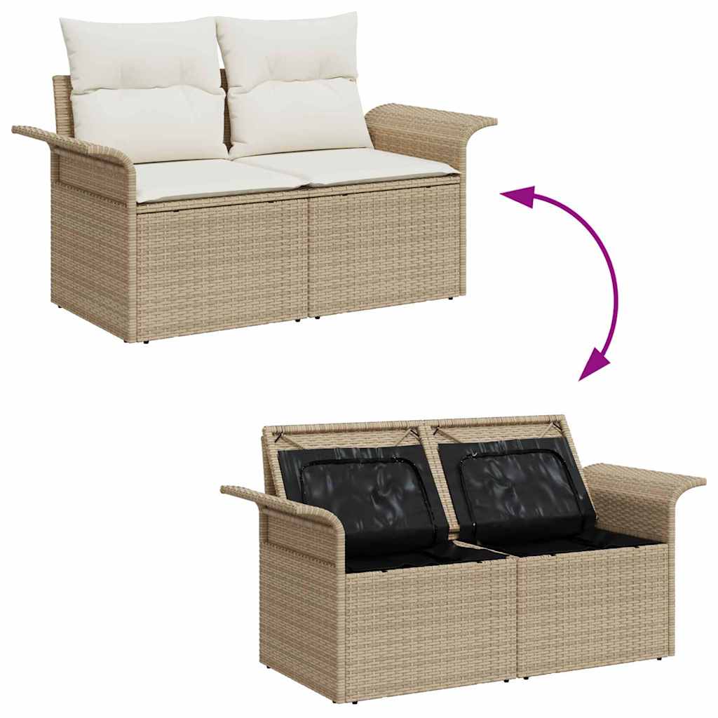 Gartensofa-set mit Speicher 9 pcs Beige und Creme Poly-Rattan