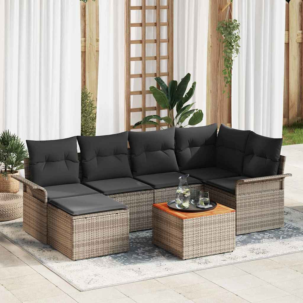 Gartensofa-set mit Speicher 7 pcs Grau Poly-Rattan