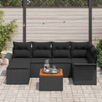 Gartensofa-set mit Speicher 7 pcs Schwarz Poly-Rattan