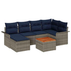 Gartensofa-set 7 pcs Grau und Marineblau Poly-Rattan