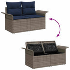 Gartensofa-set 7 pcs Grau und Marineblau Poly-Rattan