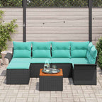 Gartensofa-set 7 pcs Schwarz und Türkis Poly-Rattan
