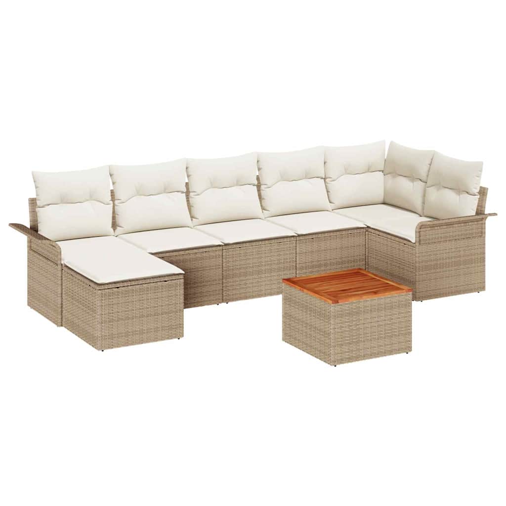 Gartensofa-set mit Speicher 8 pcs Beige und Creme Poly-Rattan