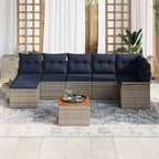 Gartensofa-set 8 pcs Grau und Marineblau Poly-Rattan
