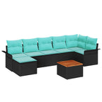 Gartensofa-set 8 pcs Schwarz und Türkis Poly-Rattan