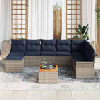 Gartensofa-set 9 pcs Grau und Marineblau Poly-Rattan