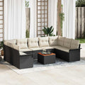 Gartensofa-set 10 pcs Schwarz und Creme Poly-Rattan