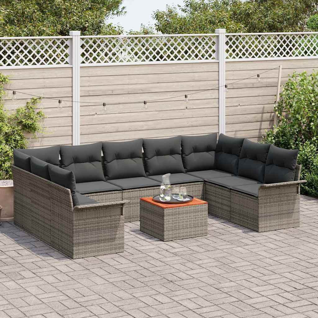 Gartensofa-set mit Speicher 10 pcs Grau Poly-Rattan