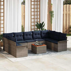 Gartensofa-set 10 pcs Grau und Marineblau Poly-Rattan