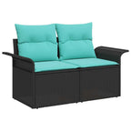 Gartensofa-set 10 pcs Schwarz und Türkis Poly-Rattan
