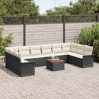 Gartensofa-set 11 pcs Schwarz und Creme Poly-Rattan
