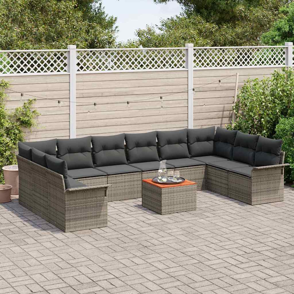 Gartensofa-set mit Speicher 11 pcs Grau Poly-Rattan