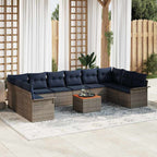 Gartensofa-set 11 pcs Grau und Marineblau Poly-Rattan