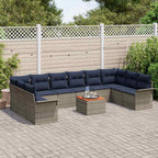 Gartensofa-set 11 pcs Grau und Marineblau Poly-Rattan