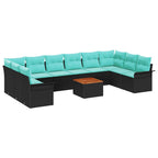 Gartensofa-set 11 pcs Schwarz und Türkis Poly-Rattan