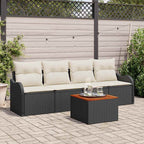 Gartensofa-set mit Speicher 5 pcs Schwarz und Creme Poly-Rattan