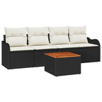 Gartensofa-set mit Speicher 5 pcs Schwarz und Creme Poly-Rattan