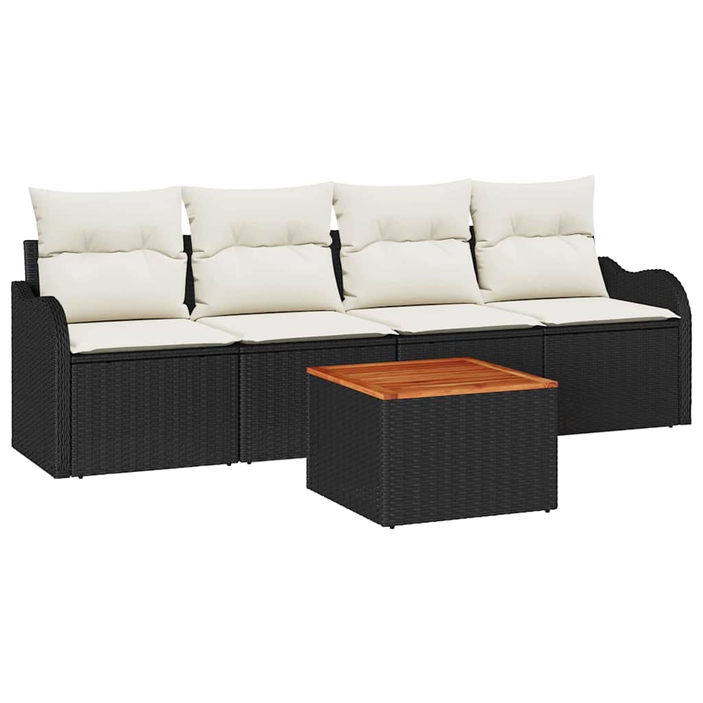 Gartensofa-set mit Speicher 5 pcs Schwarz und Creme Poly-Rattan