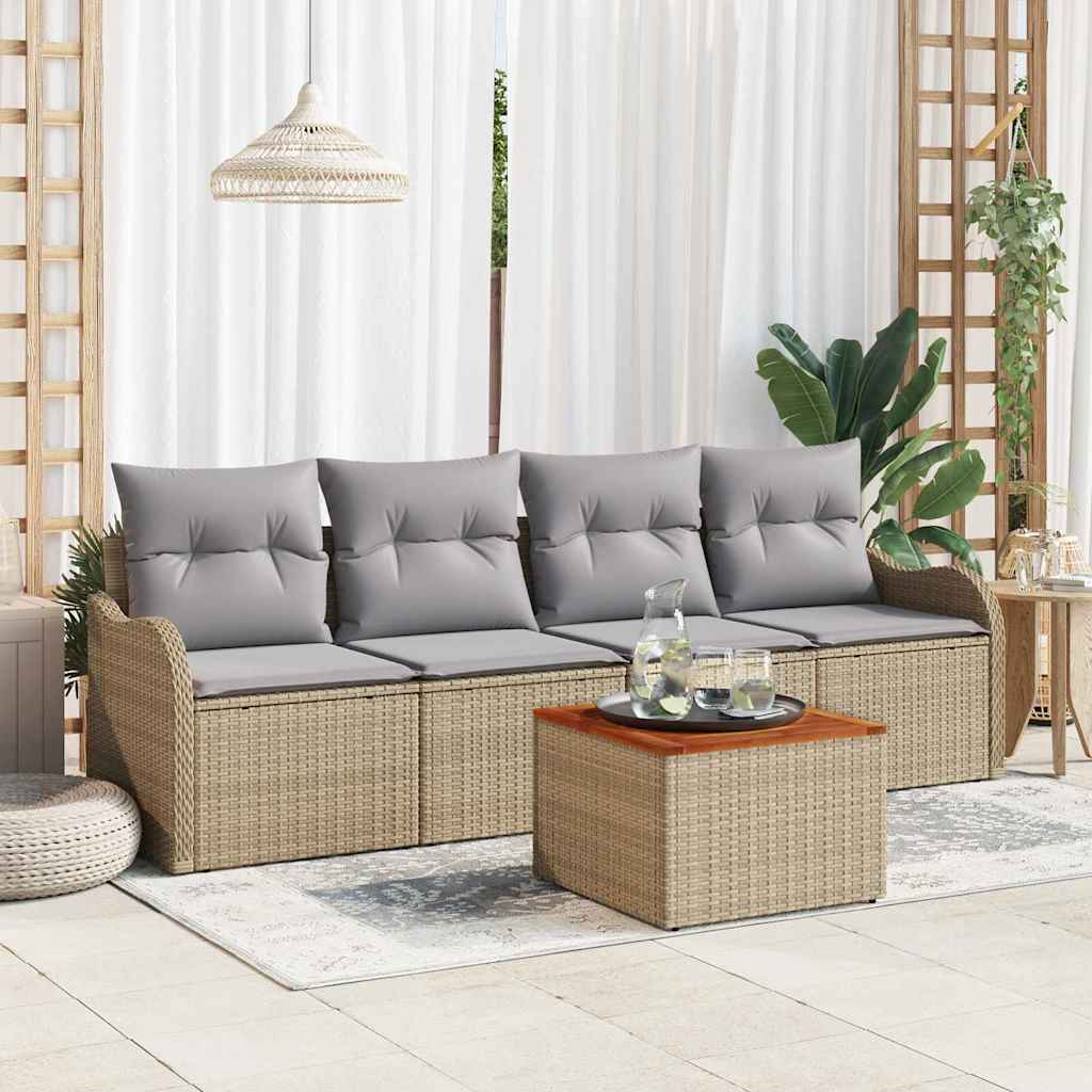 Gartensofa-set 5 pcs Beige und Hellgrau Poly-Rattan