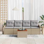 Gartensofa-set 5 pcs Beige und Hellgrau Poly-Rattan