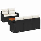 Gartensofa-set mit Speicher 6 pcs Schwarz und Creme Poly-Rattan