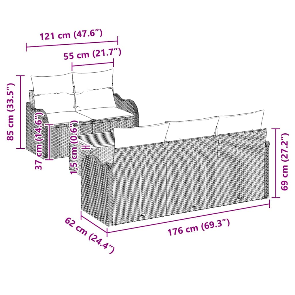 Gartensofa-set mit Speicher 6 pcs Grau Poly-Rattan