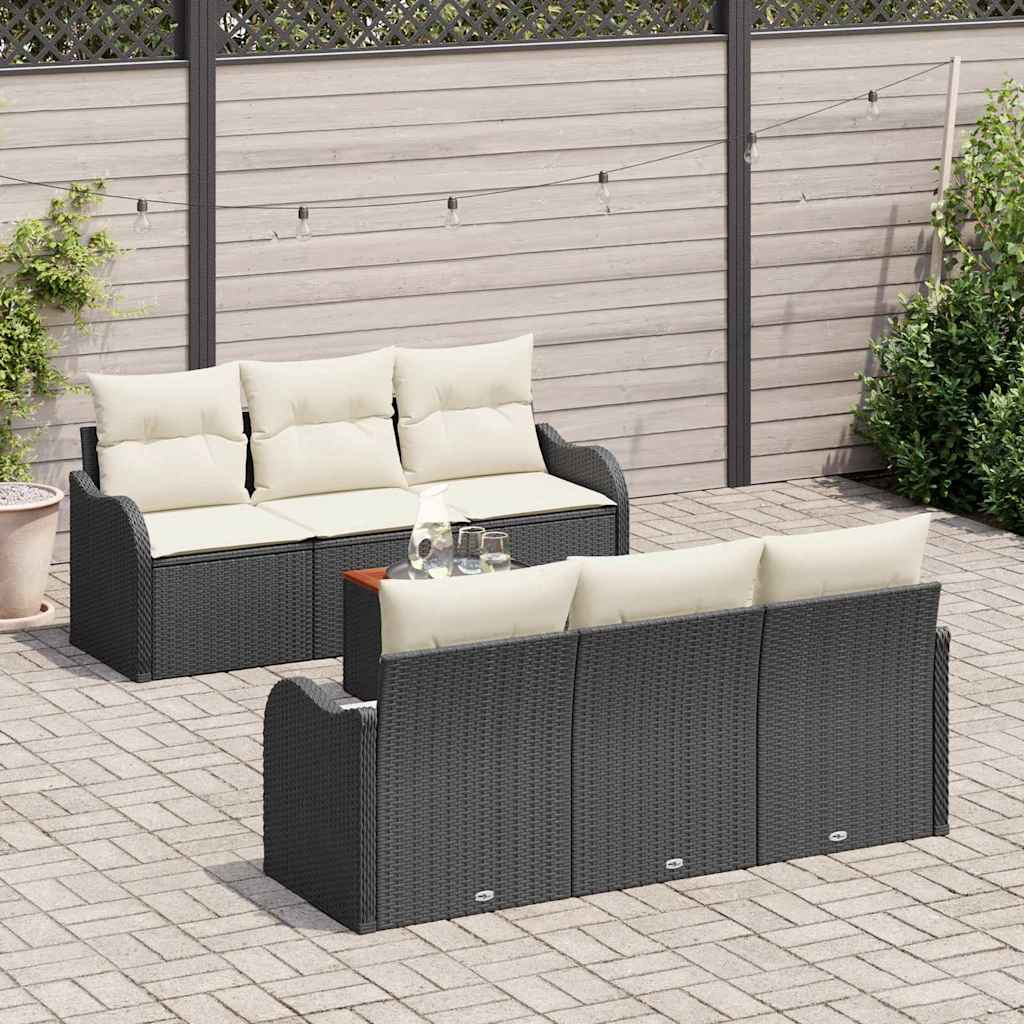 Gartensofa-set mit Speicher 7 pcs Schwarz und Creme Poly-Rattan