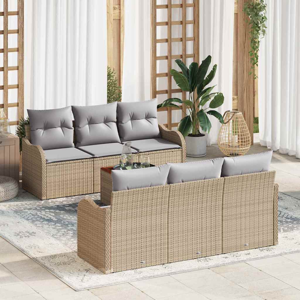 Gartensofa-set 7 pcs Beige und Hellgrau Poly-Rattan