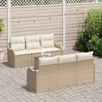 Gartensofa-set mit Speicher 7 pcs Beige und Creme Poly-Rattan