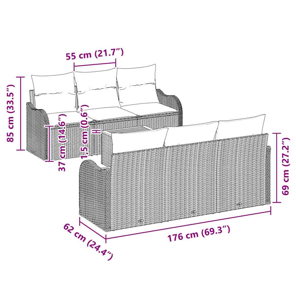 Gartensofa-set mit Speicher 7 pcs Beige und Creme Poly-Rattan