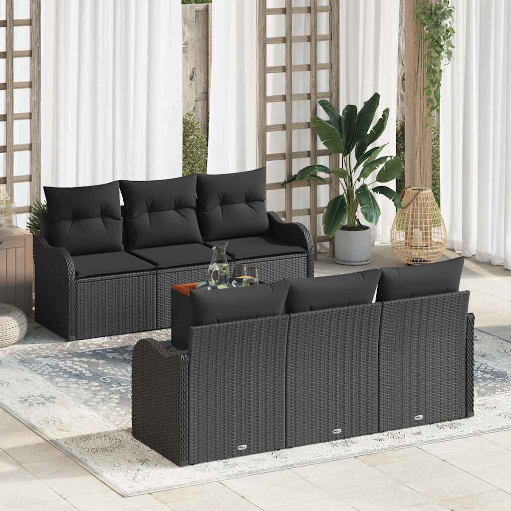 Gartensofa-set mit Speicher 7 pcs Schwarz Poly-Rattan