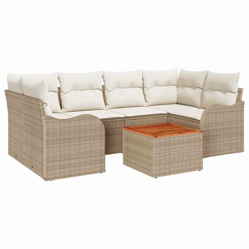 Gartensofa-set mit Speicher 7 pcs Beige und Creme Poly-Rattan