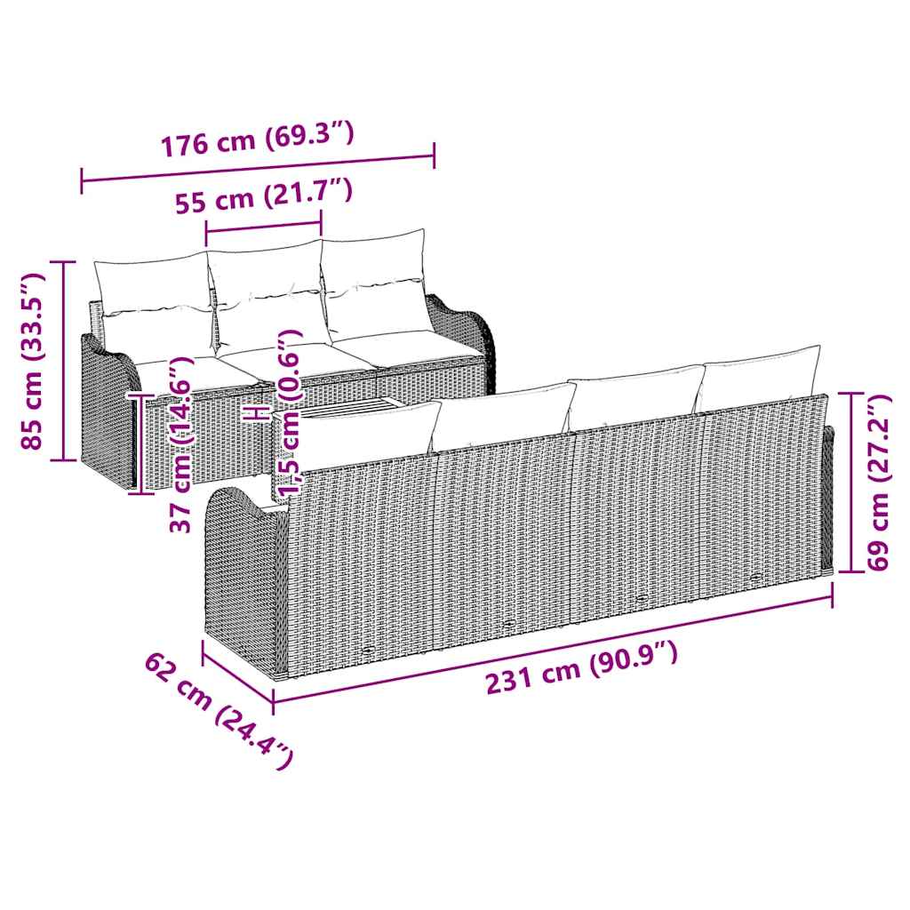Gartensofa-set mit Speicher 8 pcs Grau Poly-Rattan