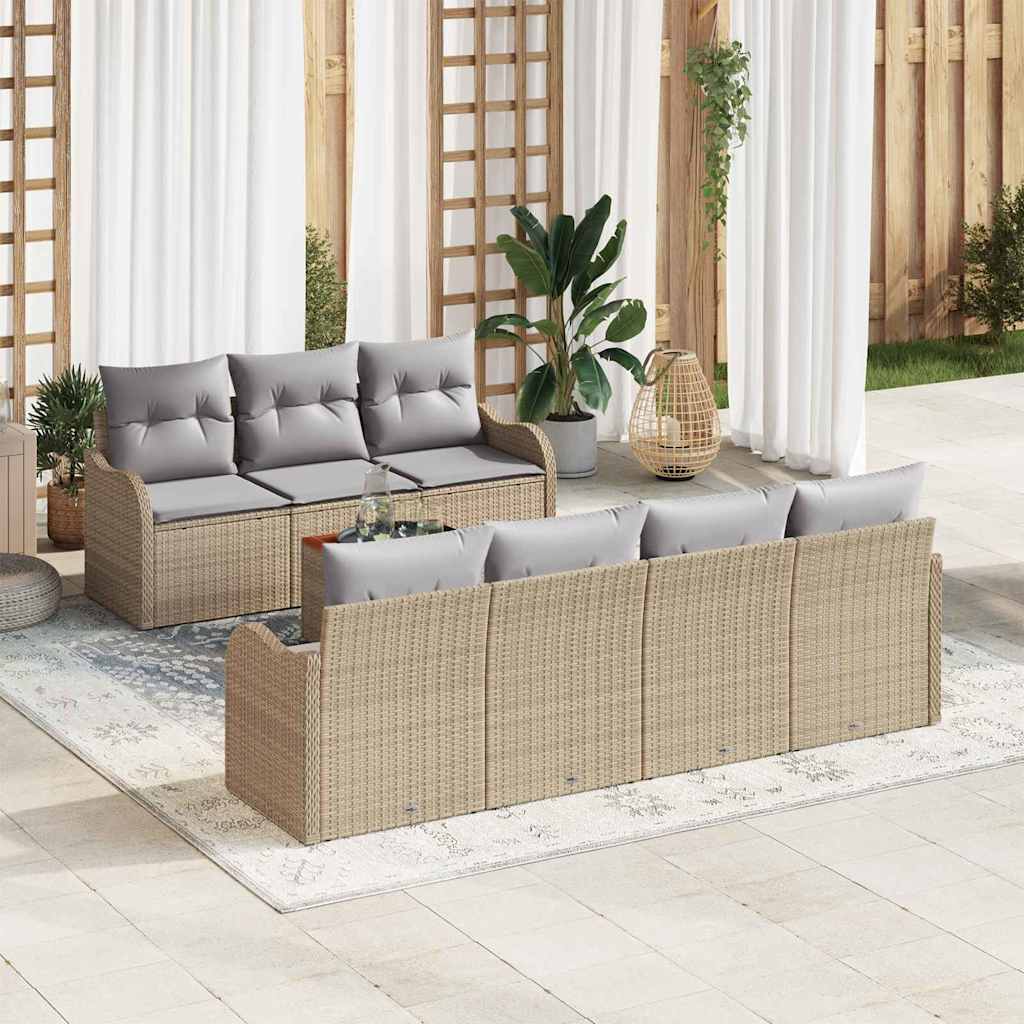 Gartensofa-set 8 pcs Beige und Hellgrau Poly-Rattan