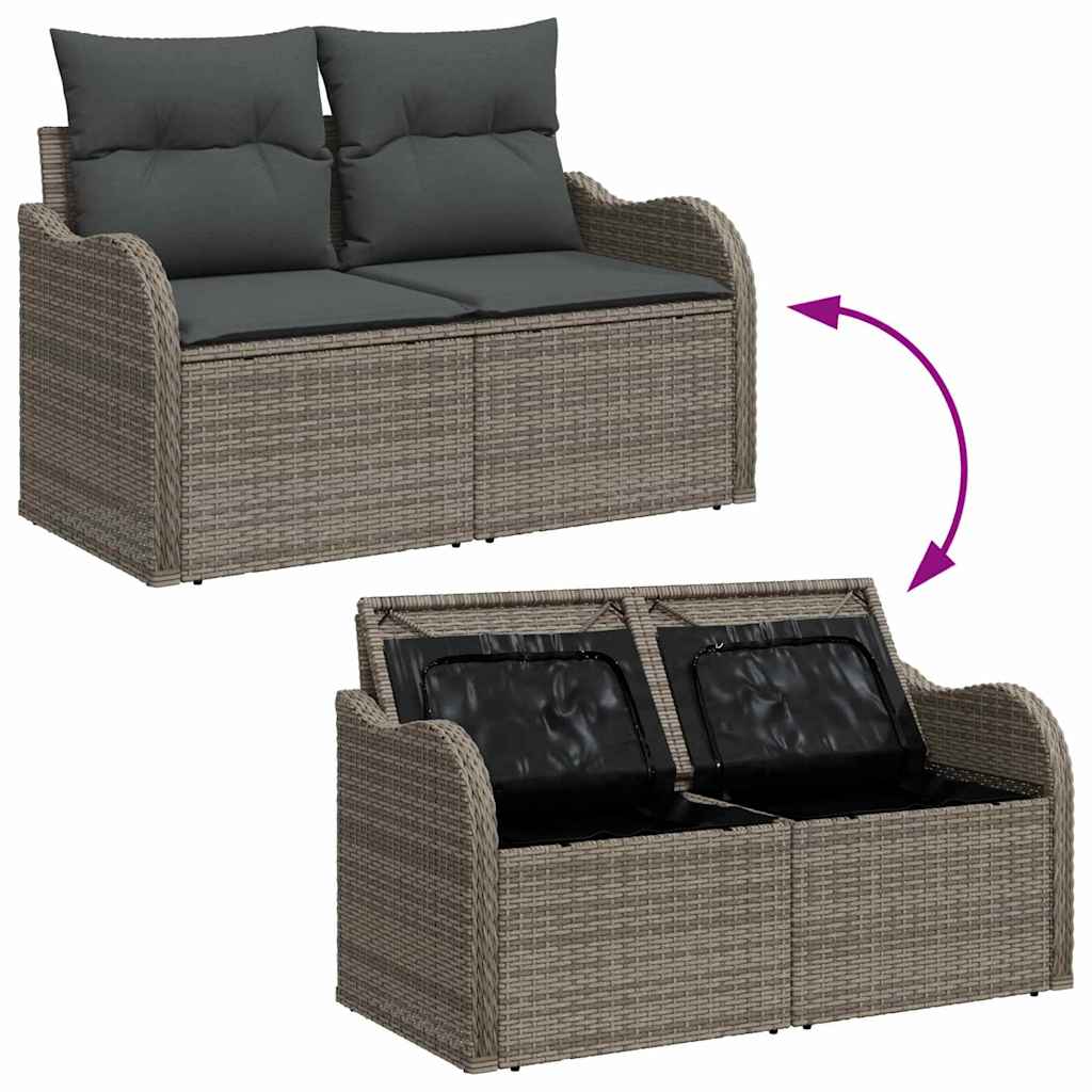 Gartensofa-set mit Speicher 8 pcs Grau Poly-Rattan