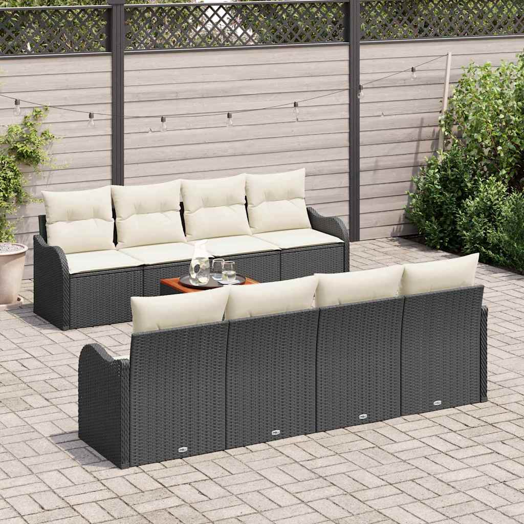 Gartensofa-set mit Speicher 9 pcs Schwarz und Creme Poly-Rattan