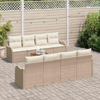 Gartensofa-set mit Speicher 9 pcs Beige und Creme Poly-Rattan