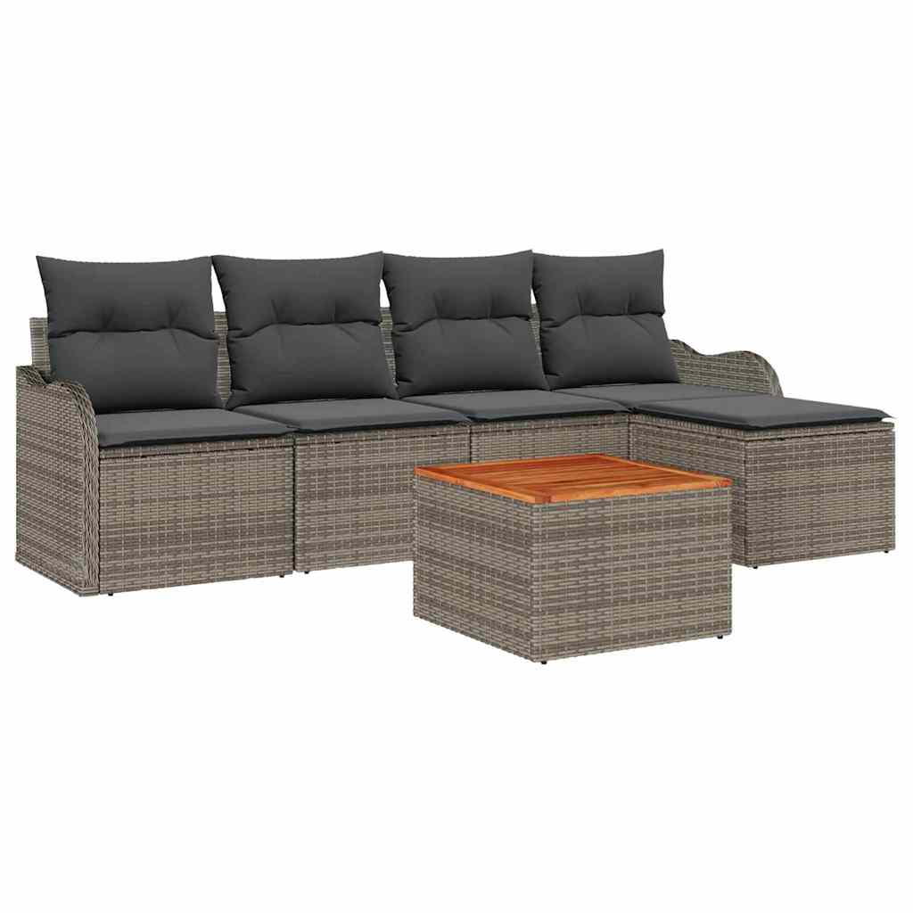 Gartensofa-set mit Speicher 6 pcs Grau Poly-Rattan