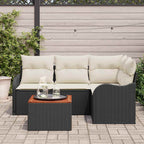 Gartensofa-set mit Speicher 5 pcs Schwarz und Creme Poly-Rattan