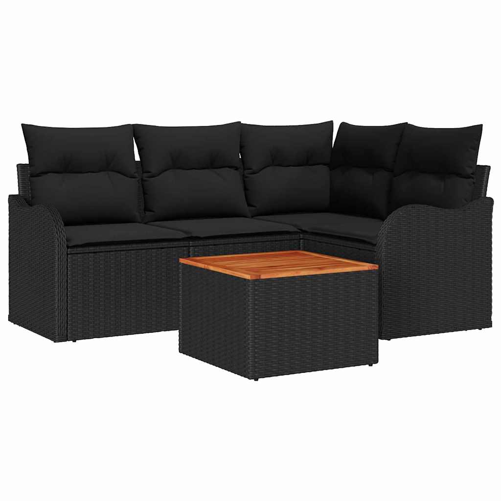 Gartensofa-set mit Speicher 5 pcs Schwarz Poly-Rattan