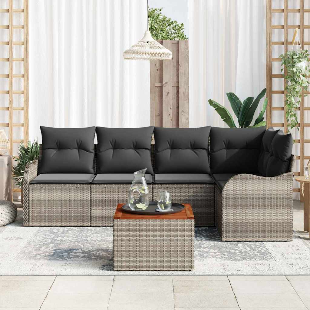 Gartensofa-set mit Speicher 6 pcs Grau Poly-Rattan