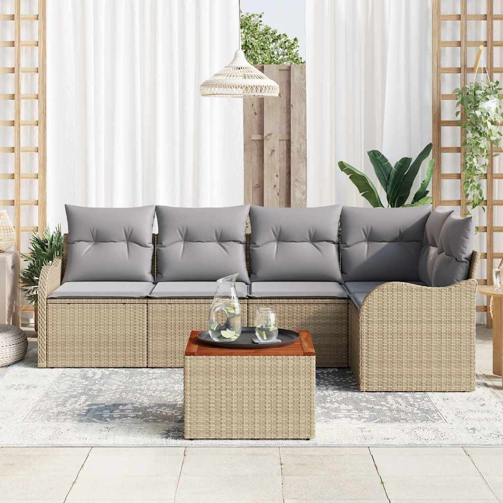 Gartensofa-set 6 pcs Beige und Hellgrau Poly-Rattan