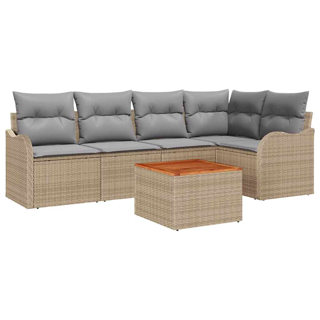 Gartensofa-set 6 pcs Beige und Hellgrau Poly-Rattan